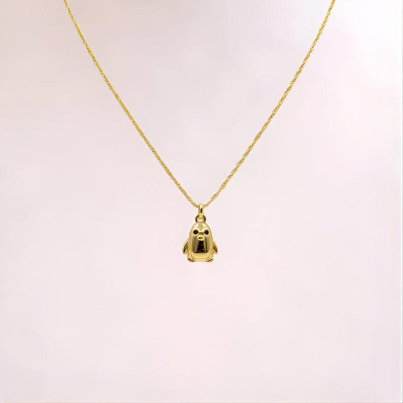 Penguin Necklace, Gold- 20 inch - - LadybugfeetDesigns -