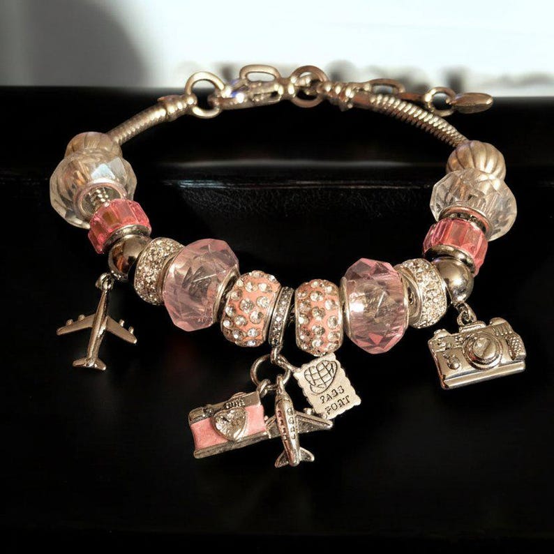Travel/Vacation European beaded bracelet - Silver - - LadybugfeetDesigns -