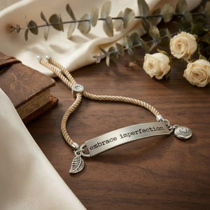 Embrace Imperfection Inspirational Quote Twisted Rope Bolo Bracelet - - LadybugfeetDesigns -