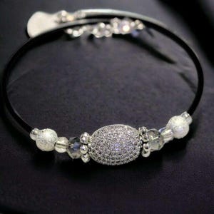 Cubic Zirconia Memory Wire Bangle bracelet - - LadybugfeetDesigns -