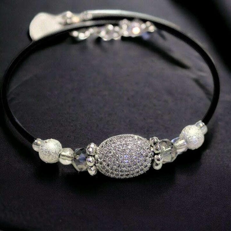 Cubic Zirconia Memory Wire Bangle bracelet - - LadybugfeetDesigns -