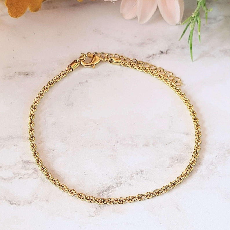 Gold Rope Chain Anklet - - LadybugfeetDesigns -
