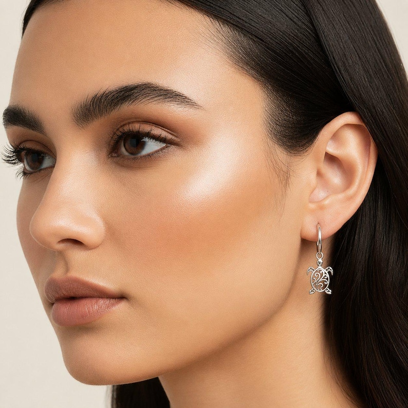 Sea Turtle Hoop Earrings, Silver - 16mm - - LadybugfeetDesigns -