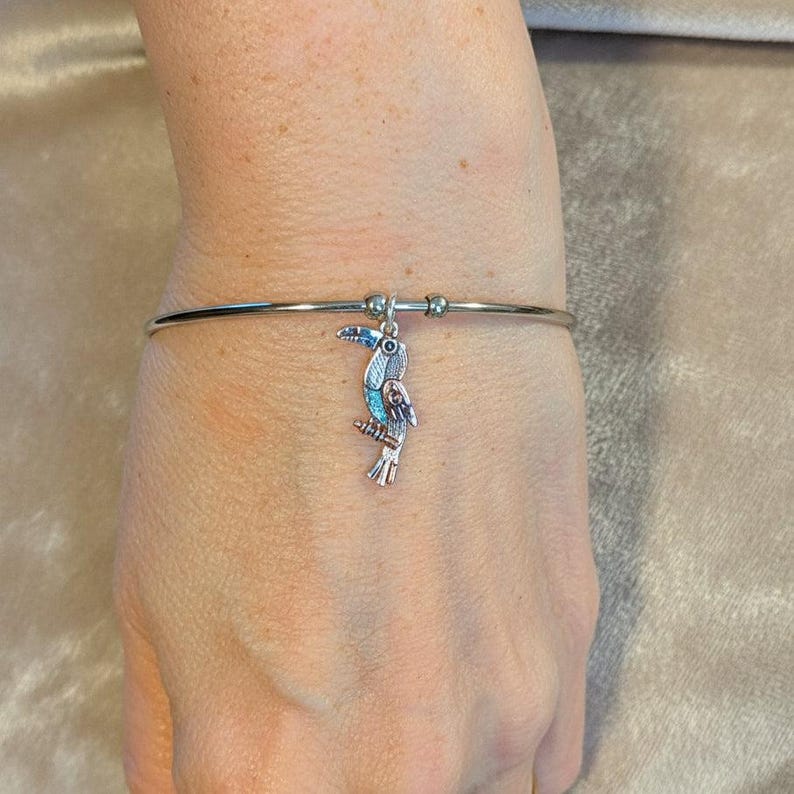 Toucan Euro Bangle Cuff, Silver - - LadybugfeetDesigns -