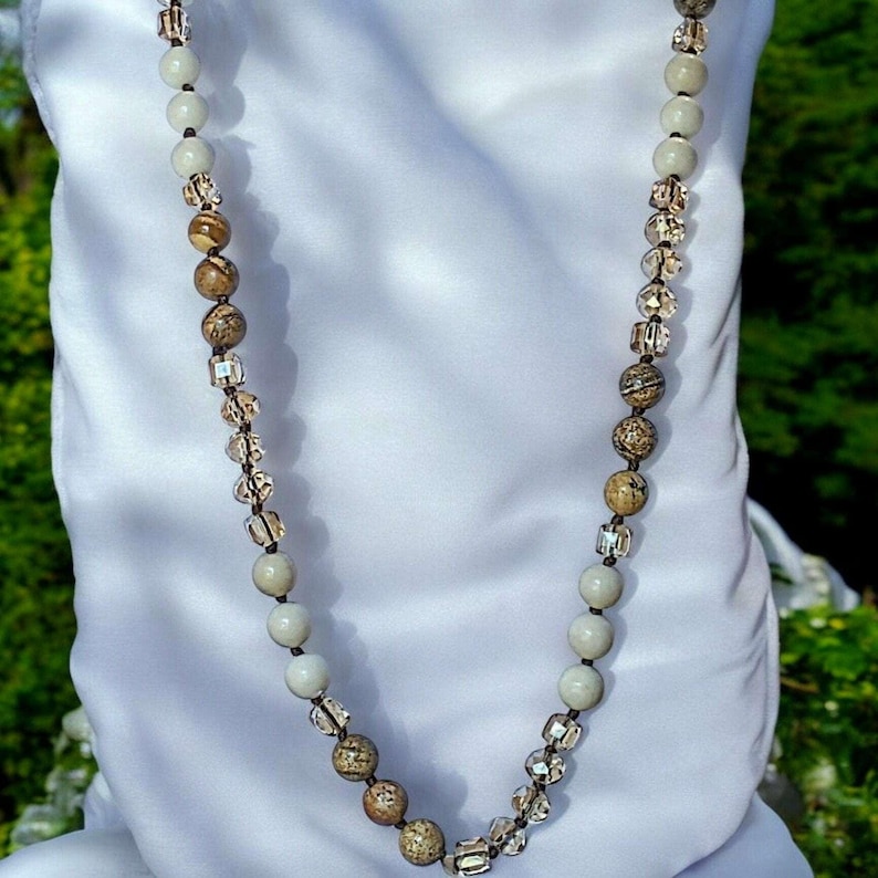 Picture Jasper Semi-Precious Gemstone Necklace- 32 inch - - LadybugfeetDesigns -