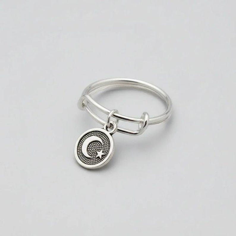 Crescent Moon Star Charm Ring - - LadybugfeetDesigns -