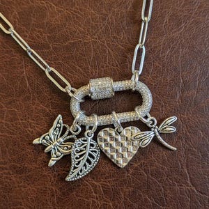 Nature & Love Carabiner Necklace, Silver - 20 inch - - LadybugfeetDesigns -