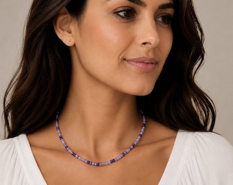Purple Beaded Choker Necklace - 16 inch