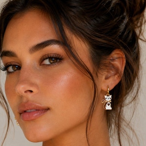 Kitty Cat Hoop earrings, Gold - 12mm - - LadybugfeetDesigns -