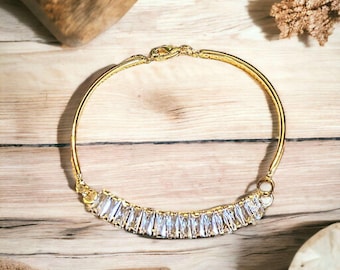 Bracelet jonc baguette or CZ, grand