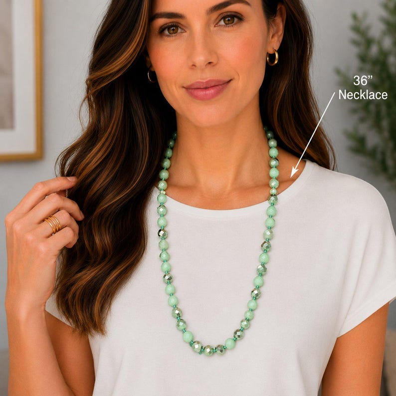 Turquoise AB Crystal Knotted Necklace -36 inch - - LadybugfeetDesigns -