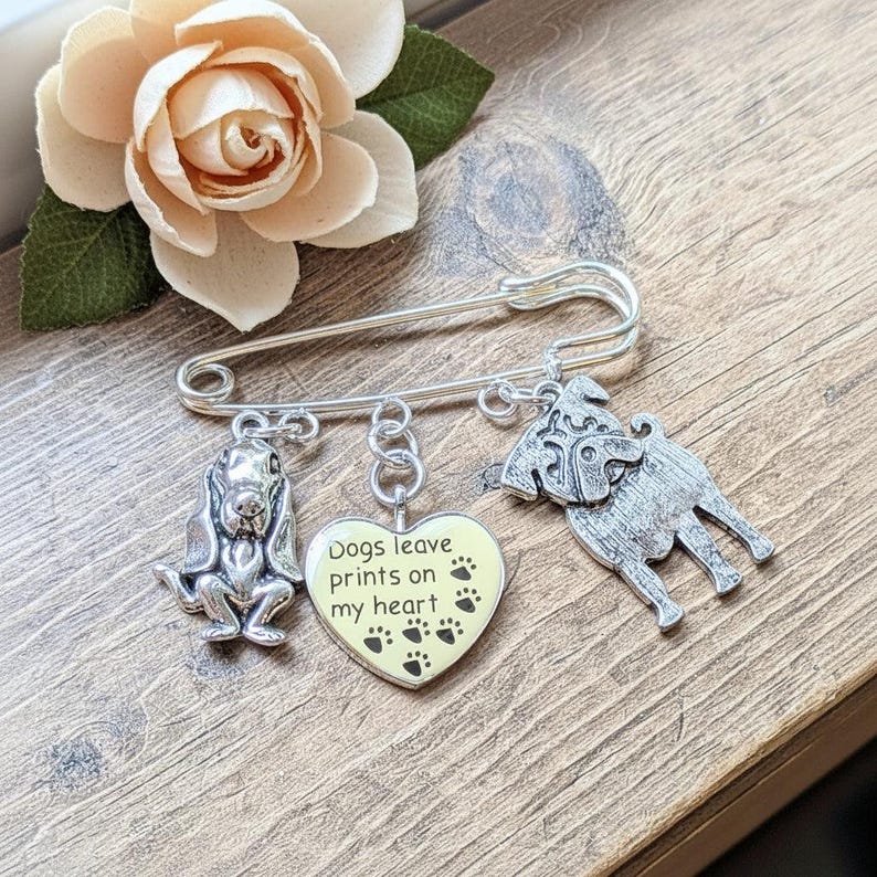 Dogs Leave Prints on my Heart Safety Pin Brooch, Purse Charm - - LadybugfeetDesigns -