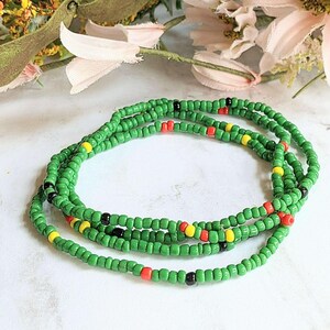 Beaded Stretch Cord Anklet-Green - - LadybugfeetDesigns -