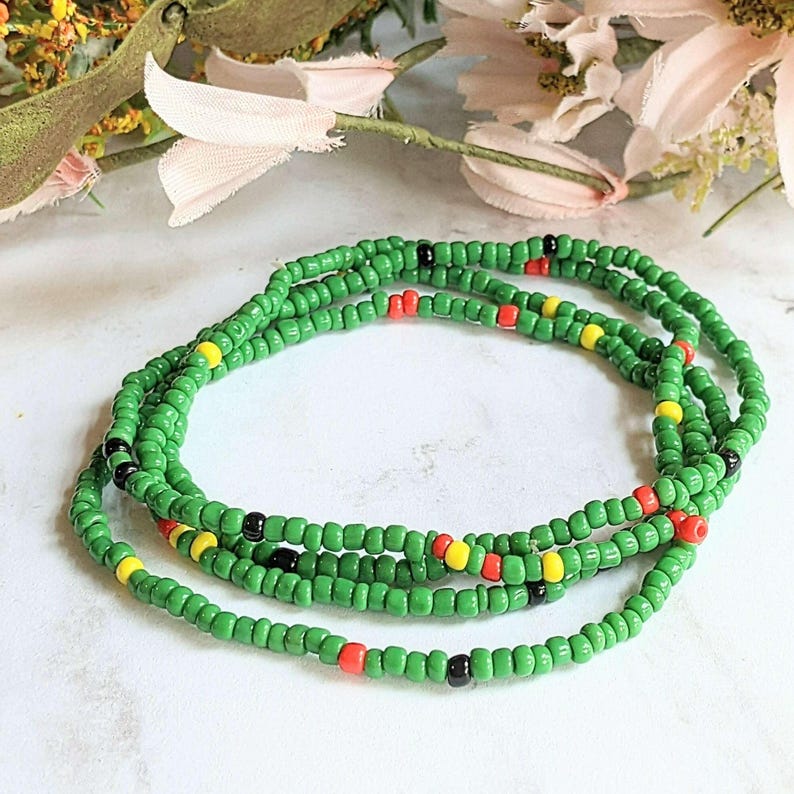 Beaded Stretch Cord Anklet-Green - - LadybugfeetDesigns -