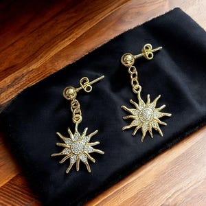 Fiery Sun Charm Drop Stud Earrings-Gold - - LadybugfeetDesigns -