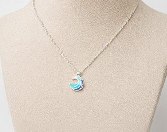 Blue Ocean Wave necklace, 18 inch
