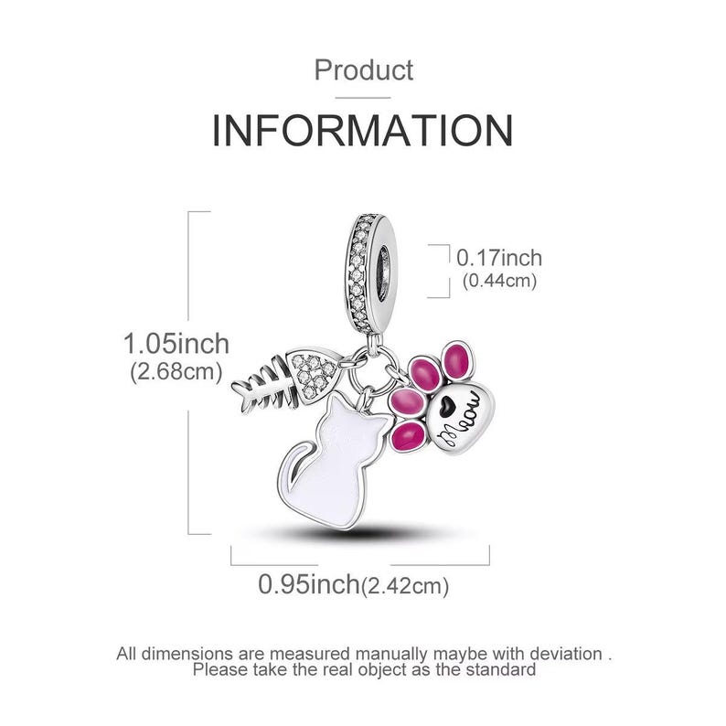 Meow Cat Trio Charm Necklace, 20 inches - Silver - - LadybugfeetDesigns -