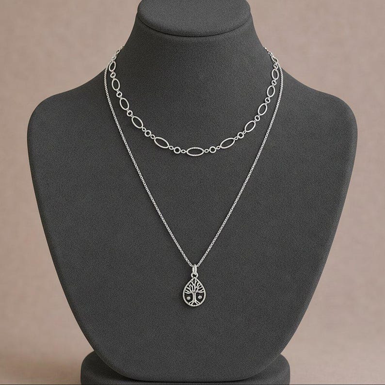Tree of Life Necklace Set, Silver - - LadybugfeetDesigns -