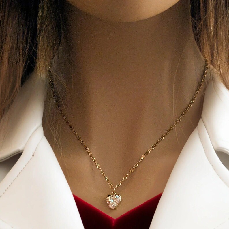 Sparkly Melting Heart necklace, Gold- 20 inch - - LadybugfeetDesigns -