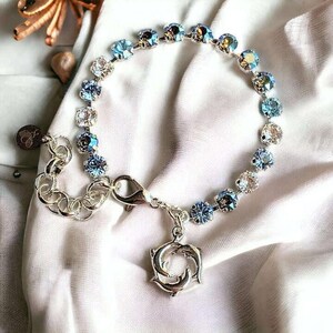 Dolphin Trio Faceted Crystal Bracelet, Silver - - LadybugfeetDesigns -