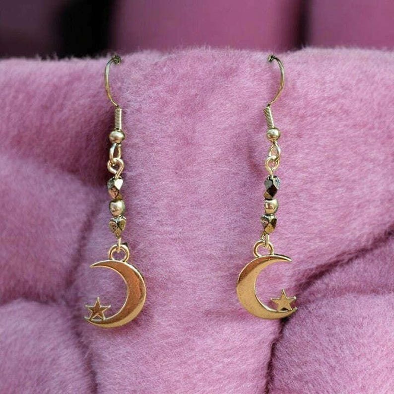 Crescent Moon Crystal Earrings - - LadybugfeetDesigns -