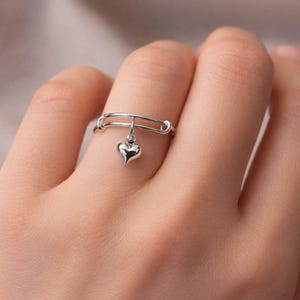Puffy Heart Expandable Charm Ring, Silver