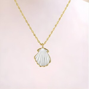 Natural Scallop Shell Necklace, Gold - 18- 24 inch - - LadybugfeetDesigns -