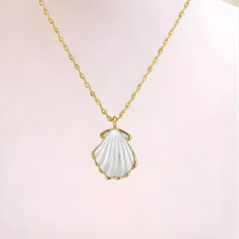 Natural Scallop Shell Necklace, Gold - 18- 24 inch - - LadybugfeetDesigns -