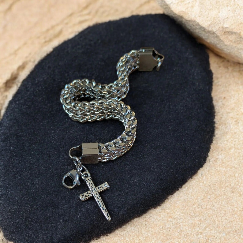 Men's Stainless Steel Cross bracelet II - - LadybugfeetDesigns -