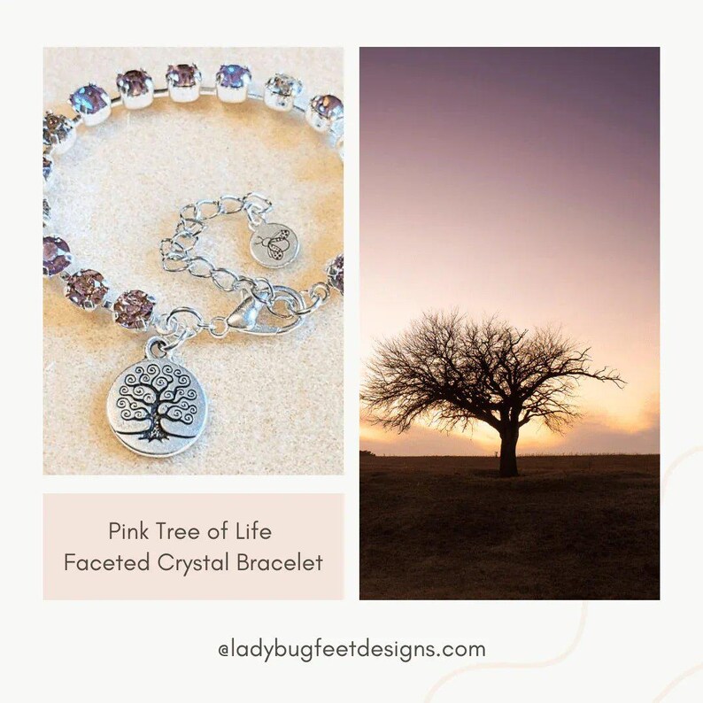 Pink Tree of Life Faceted Crystal Bracelet - - LadybugfeetDesigns -