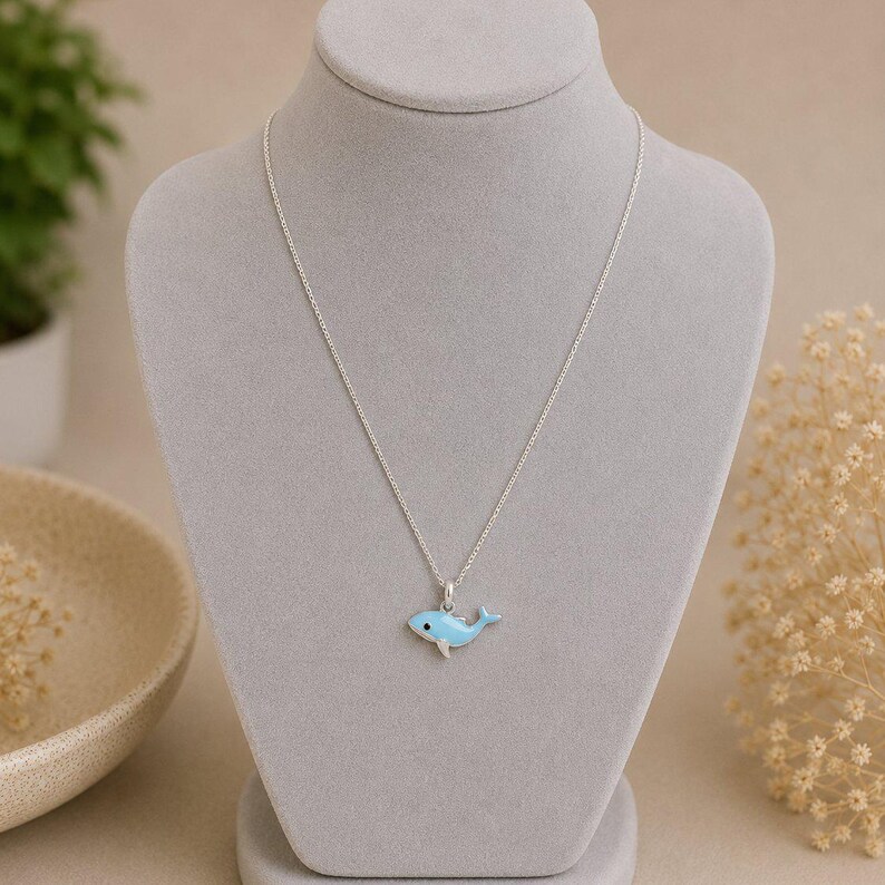 Blue Whale Necklace, 20 inches - Silver - - LadybugfeetDesigns -