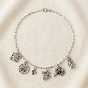 Happy Camper Multi Charm Link Necklace, Silver - 20 inch - - LadybugfeetDesigns -