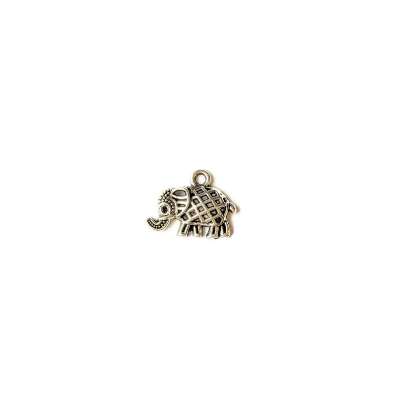 Tiny Silver Ornamental Elephant Charm - - LadybugfeetDesigns -