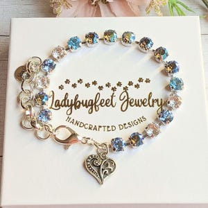 Fancy Filigree Heart Faceted Crystal Bracelet - - LadybugfeetDesigns -