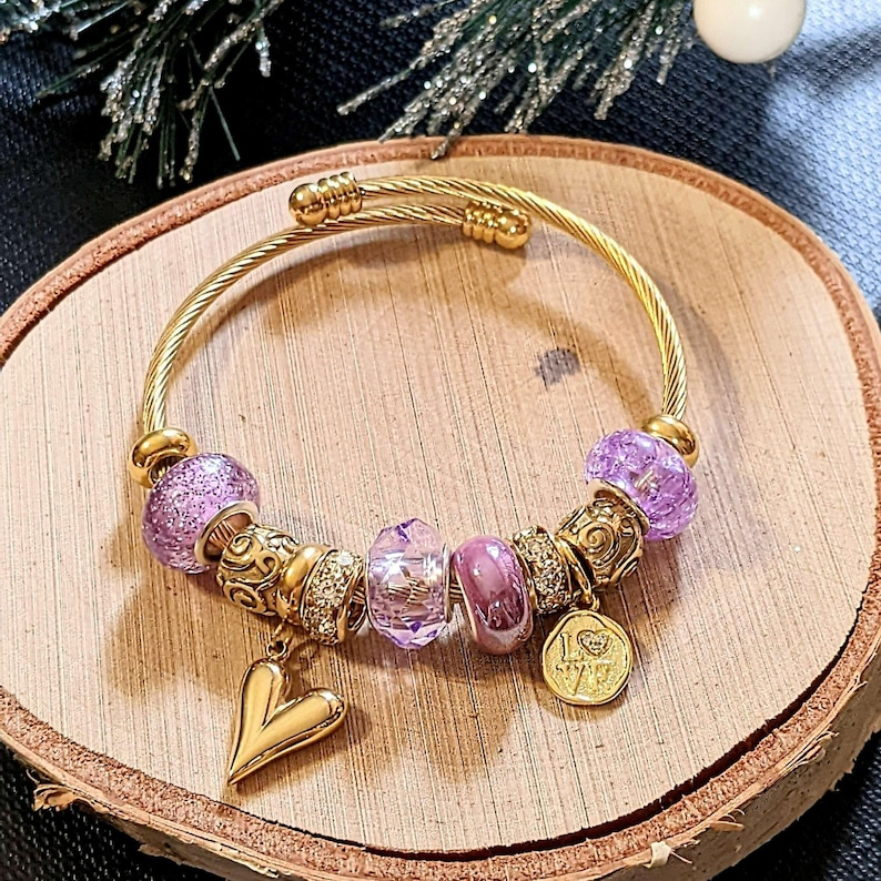 Romantic Heart Euro Cuff Wrap Bracelet, Gold - - LadybugfeetDesigns -