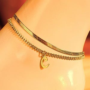 Gold Herringbone Chain Anklet - - LadybugfeetDesigns -