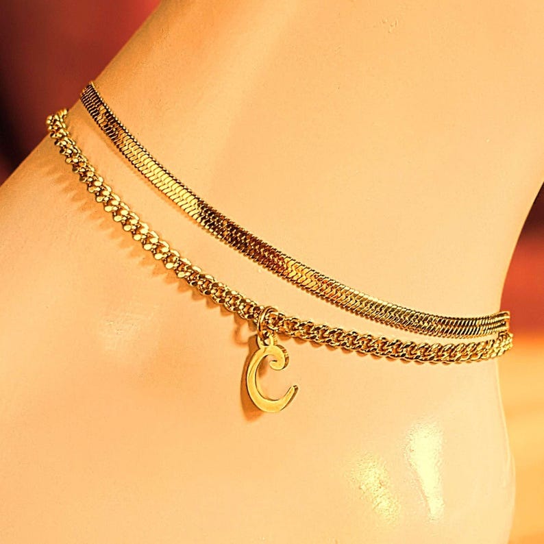 Gold Herringbone Chain Anklet - - LadybugfeetDesigns -