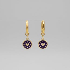 Blue Circle Heart Hoop earrings, Gold - 12mm - - LadybugfeetDesigns -