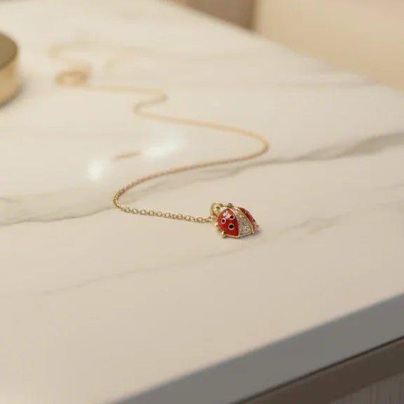 Ladybug necklace, Gold - 20 inch - - LadybugfeetDesigns -