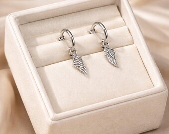 ANGEL Wing Hoop Earrings, Silver - 12mm