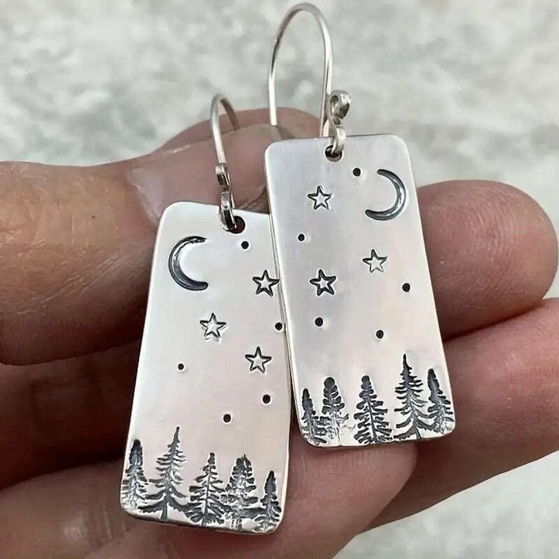 Starry Night in the Pines Dangle Earrings - - LadybugfeetDesigns -