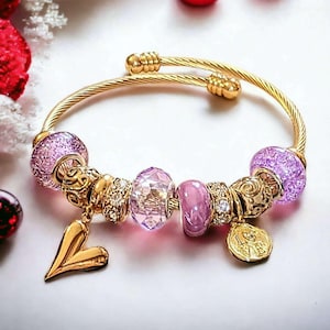 Romantic Heart Euro Cuff Wrap Bracelet, Gold - - LadybugfeetDesigns -