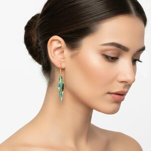 Abalone Feather dangle earrings, Gold - - LadybugfeetDesigns -
