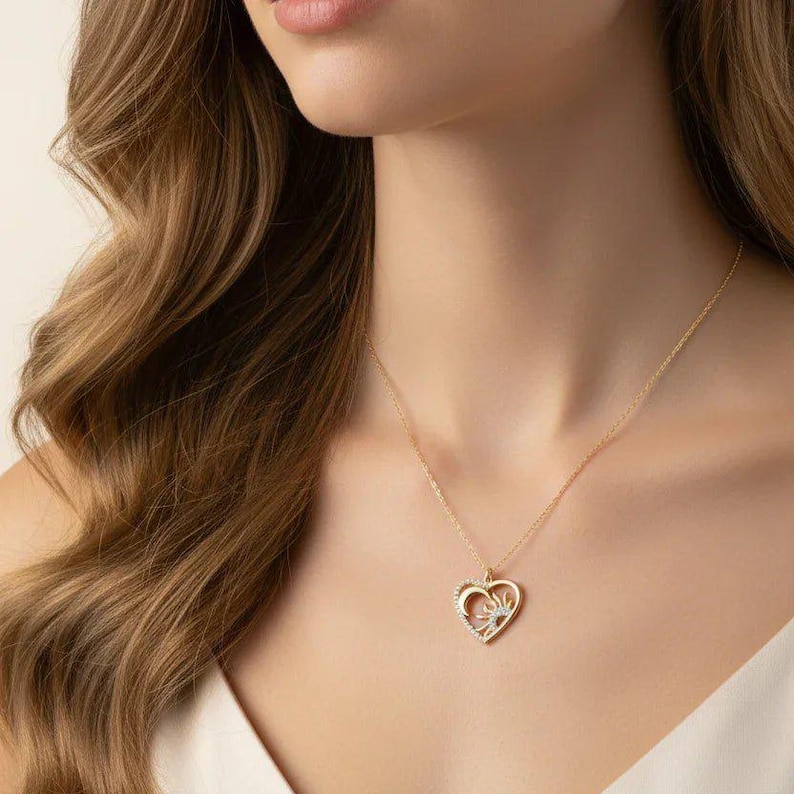Sun Moon Heart necklace, Gold - 20 inch - - LadybugfeetDesigns -