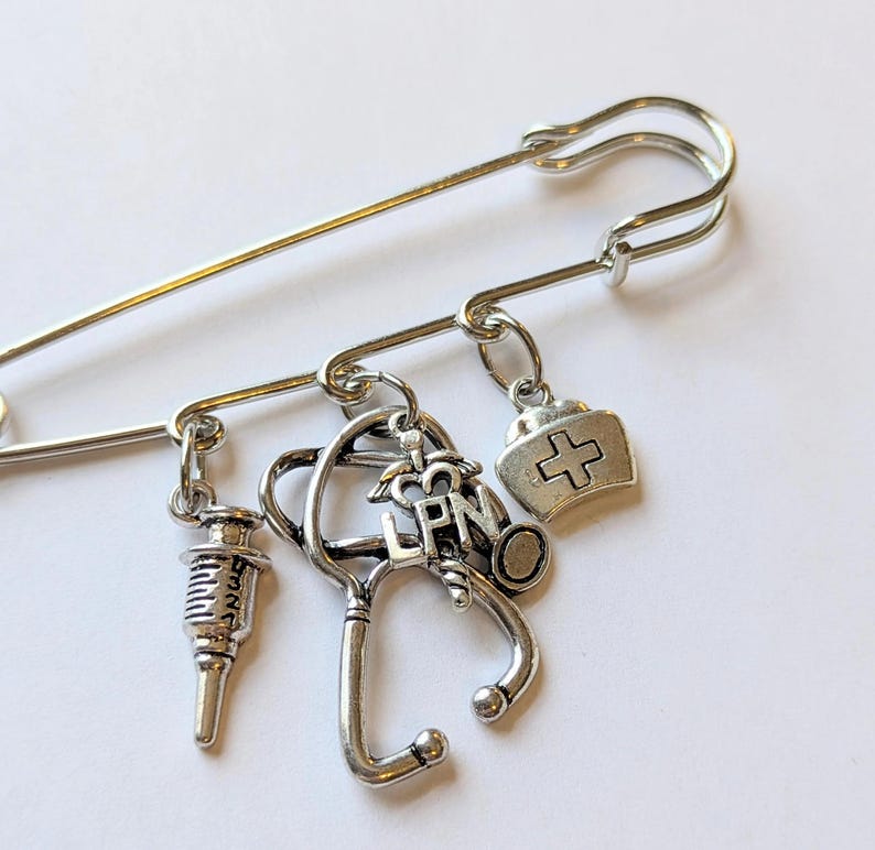 LPN - Licensed Practical Nurse Safety Pin Brooch, Purse Charm - - LadybugfeetDesigns -