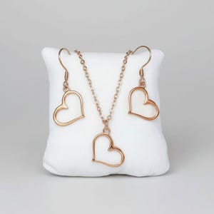 Open Heart necklace and earring set, Rose-Gold - 18 inch - - LadybugfeetDesigns -