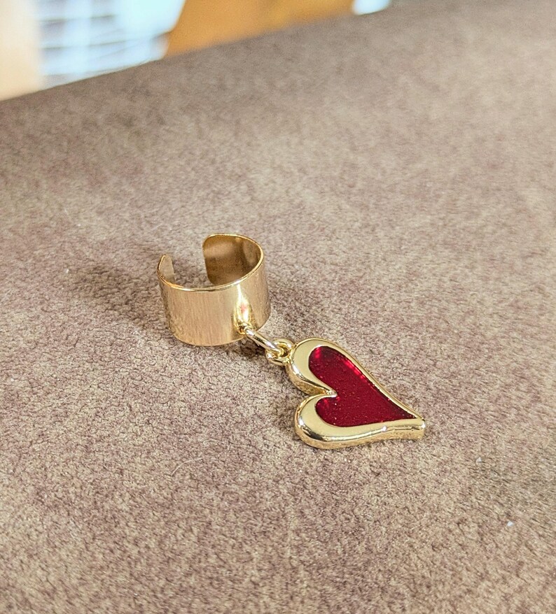 Enamel Heart Ear Cuff, Gold - - LadybugfeetDesigns -