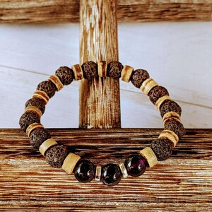 Dark Amethyst Gemstone Lava Bead Stretch bracelet-FEBRUARY Birthstone - - LadybugfeetDesigns -