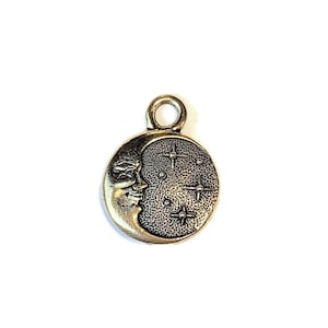 Antique Gold TierraCast® Crescent Moon Face Charm - - LadybugfeetDesigns -