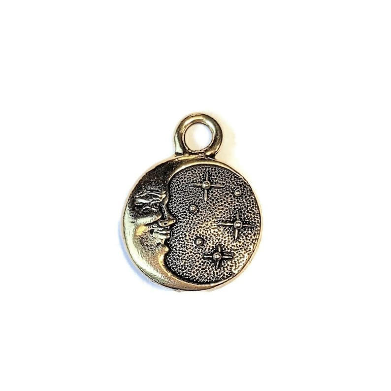 Antique Gold TierraCast® Crescent Moon Face Charm - - LadybugfeetDesigns -